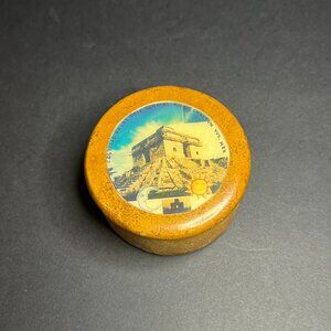 Vintage Round Natural Stone Castillo De Las Siete Munecas Mexican Trinket Box